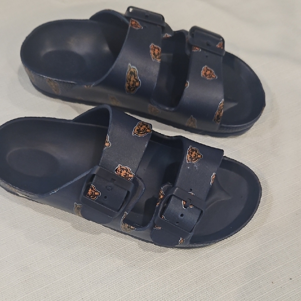 Navy Slide Sandals with Bear Print
